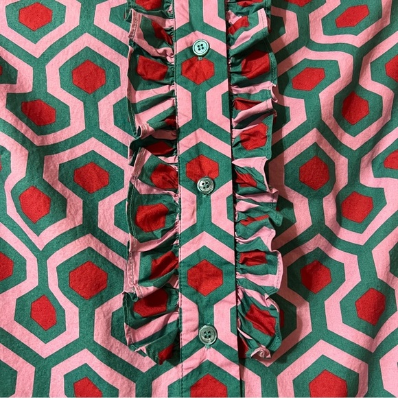 Weekend MaxMara Curvato Geometric Print Ruffle Shirt Dress Button Front Size 10 - Picture 7 of 13